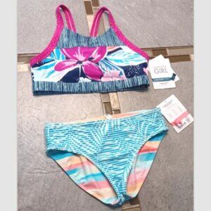 NWT  14 Athleta Girl Paradise Splash Bikini Top + Sunset Oasis Reversible Bottom